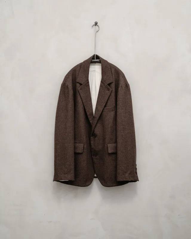 Three Button Jacket - Fox Superfine Merino Check, Rust/Dark Brown sold by Evan Kinori Mens