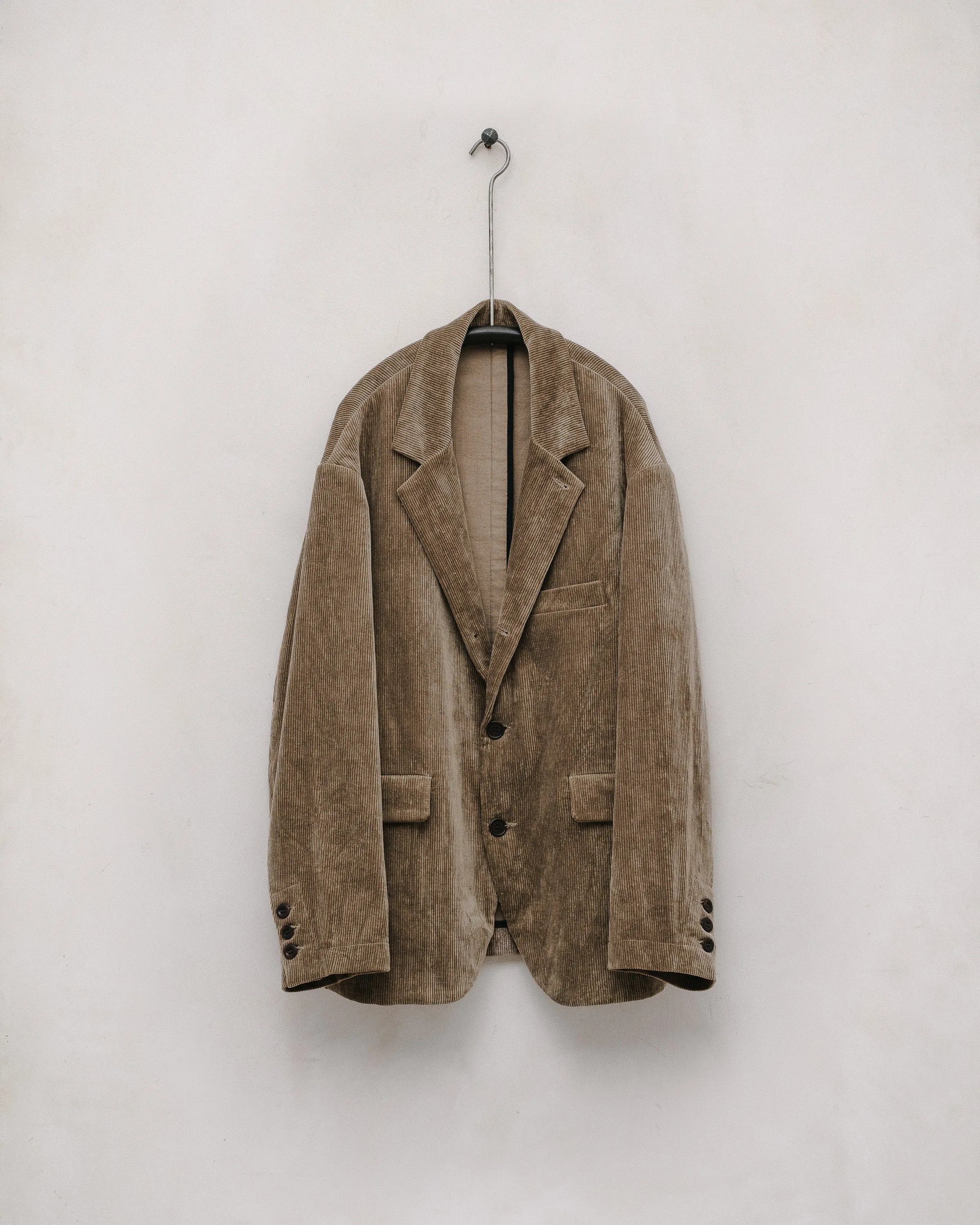 Three Button Jacket - Natural Dye Cotton/Hemp Corduroy, Gallnut/Iron sold by Evan Kinori Mens