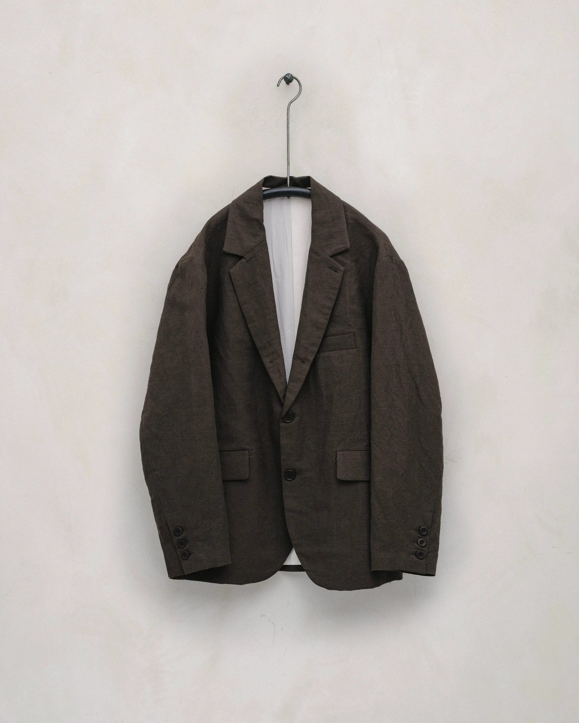Three Button Jacket - Organic Cotton/Hemp Twill, Anthracite sold by Evan Kinori Mens