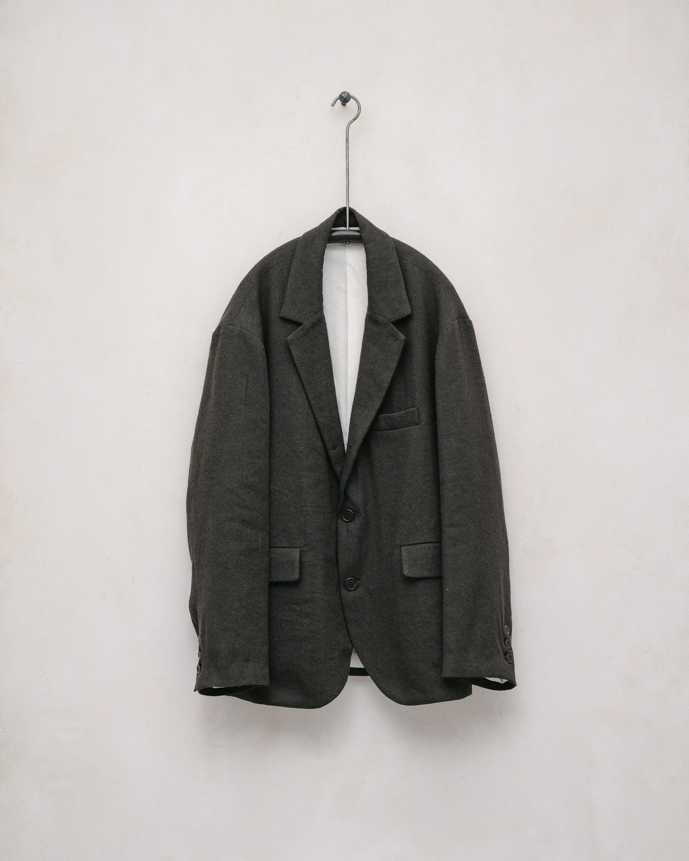 Three Button Jacket - Silk/Wool/Linen Twill, Loden sold by Evan Kinori Mens