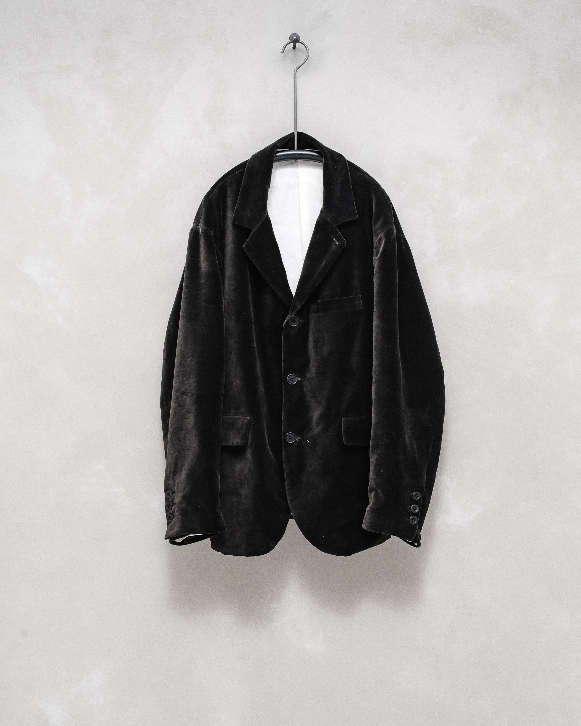 Three Button Jacket - Sumi Ink Dyed Velvet sold by Evan Kinori Mens