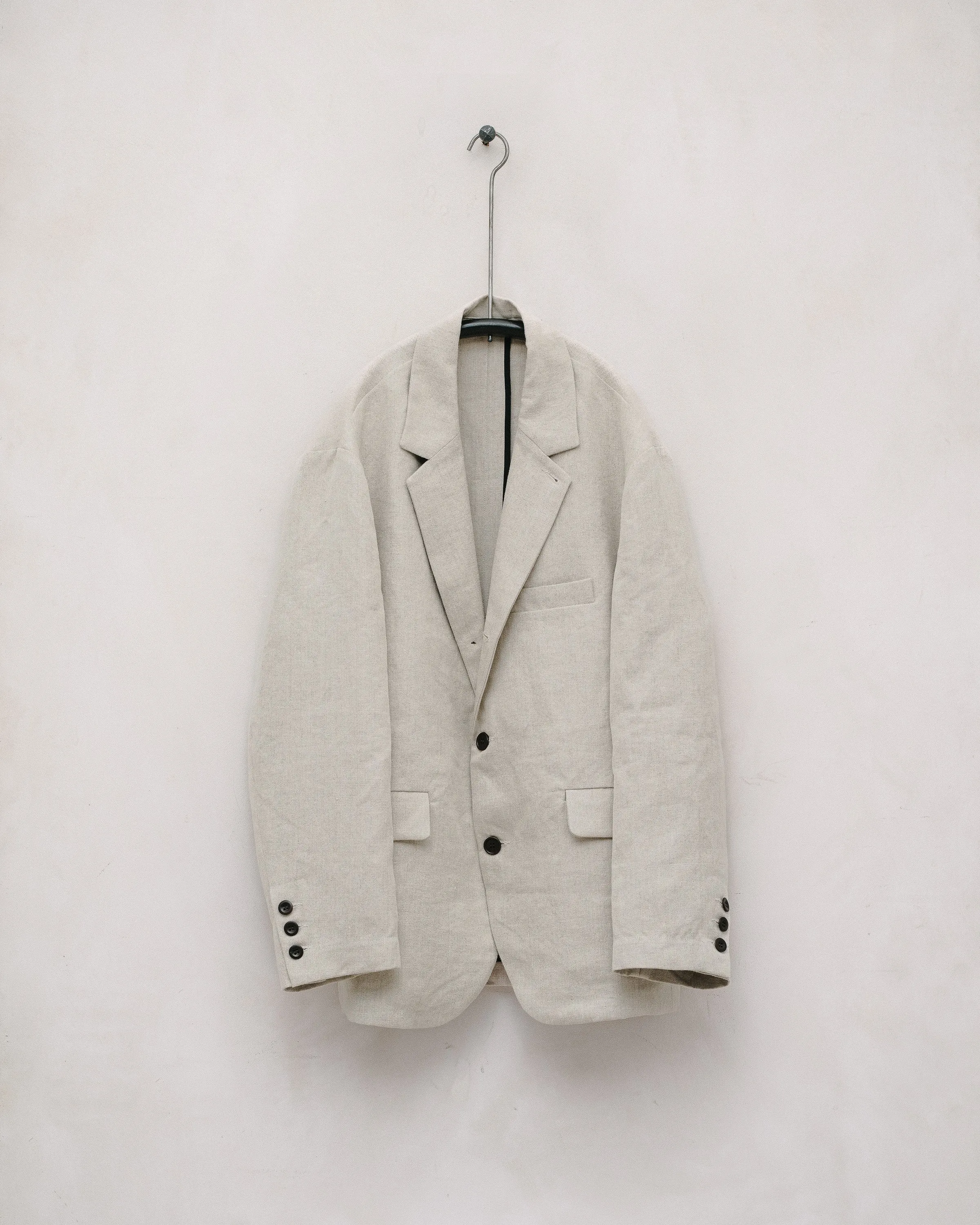 Three Button Jacket - Tumbled Hemp Canvas, Natural sold by Evan Kinori Mens