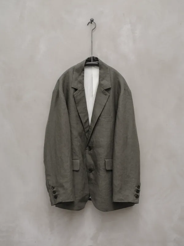Three Button Jacket - Tumbled Linen, Olive made by Evan Kinori