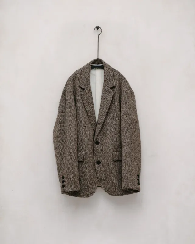 Three Button Jacket - Wool Tweed Herringbone, Black/Natural sold by Evan Kinori Mens