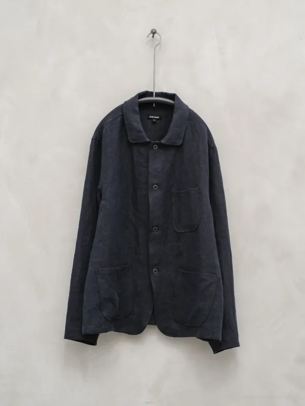 Three Pocket Jacket - Butcher Linen, Navy sold by Evan Kinori Mens