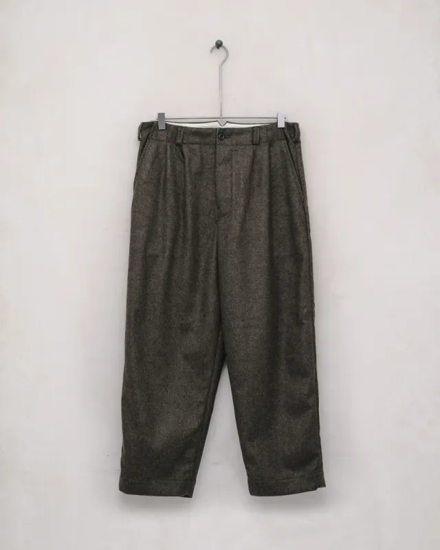 Two Pleat Pant - Brushed Cashmere/Wool Twill, Olive/Black sold by Evan Kinori Mens