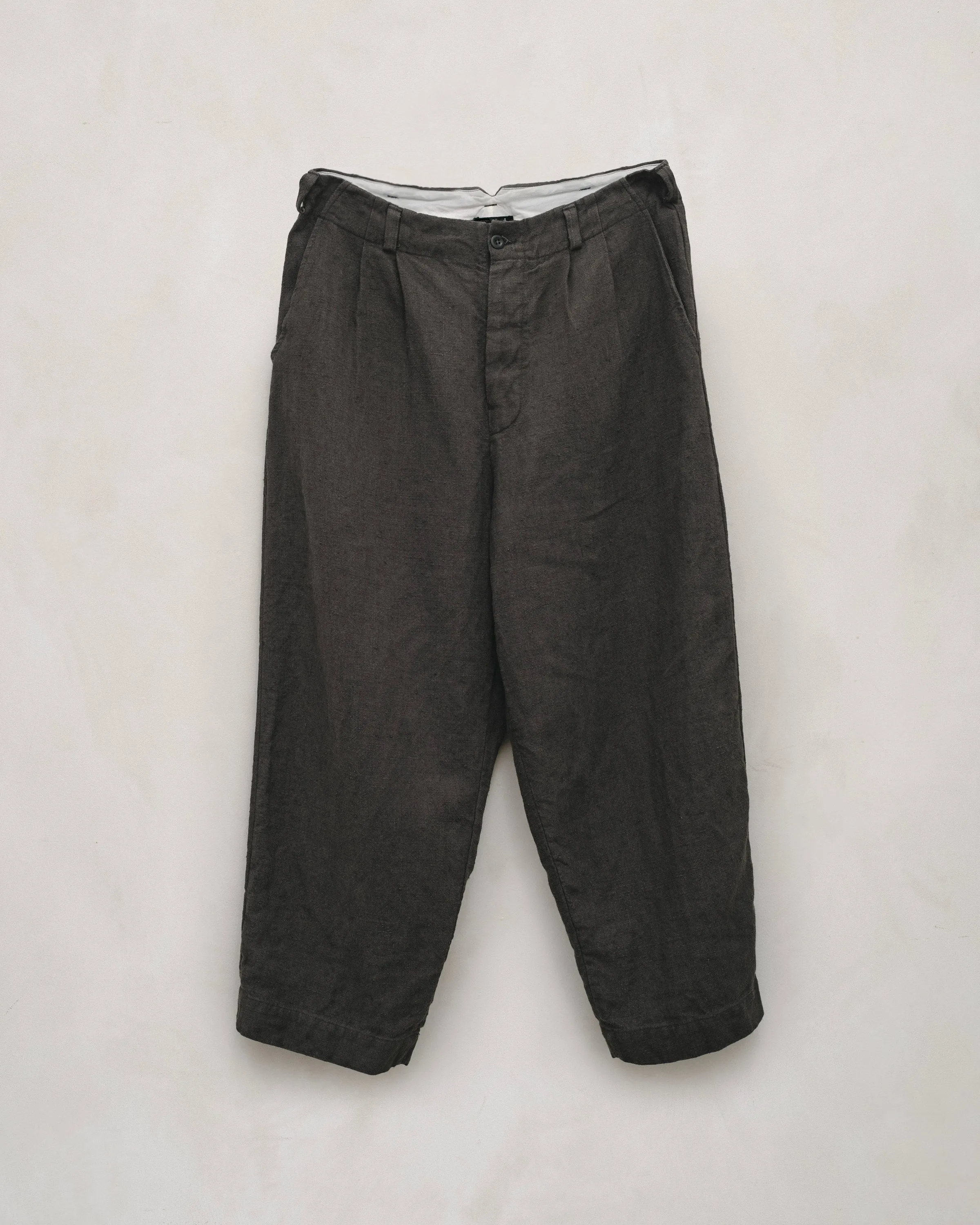 Two Pleat Pant - Butcher Linen, Anthracite sold by Evan Kinori Mens