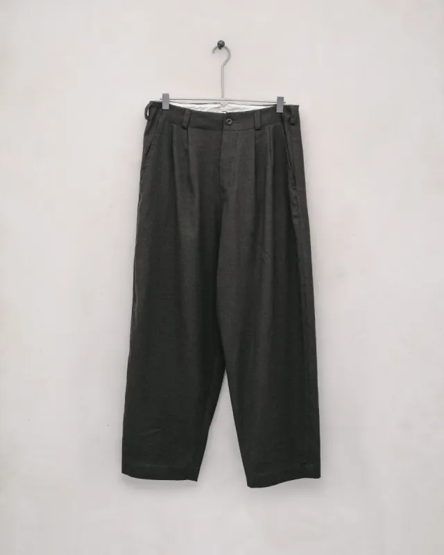 Two Pleat Pant - Silk/Wool/Linen Twill, Loden sold by Evan Kinori Mens