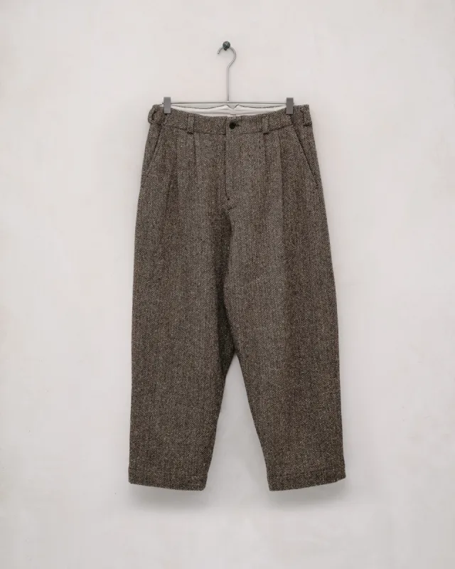 Two Pleat Pant - Wool Tweed Herringbone, Black/Natural sold by Evan Kinori Mens