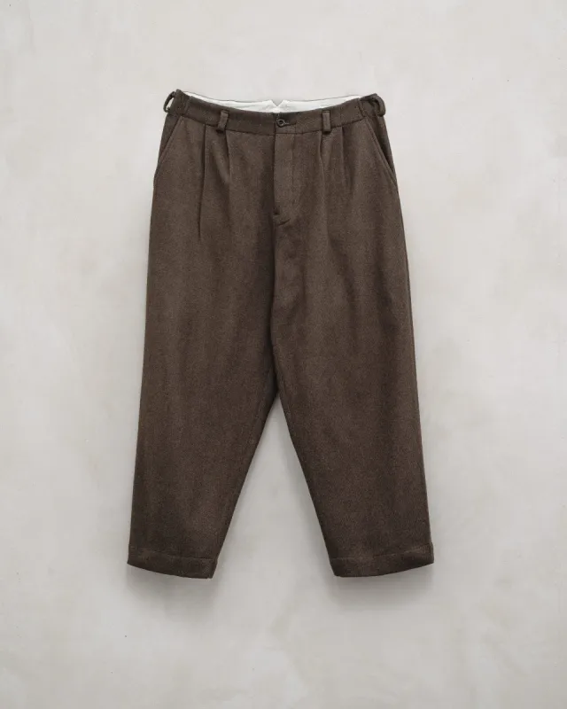 Two Pleat Pant - Yarn Dyed Wool/Cotton Twill, Olive Melange sold by Evan Kinori Mens