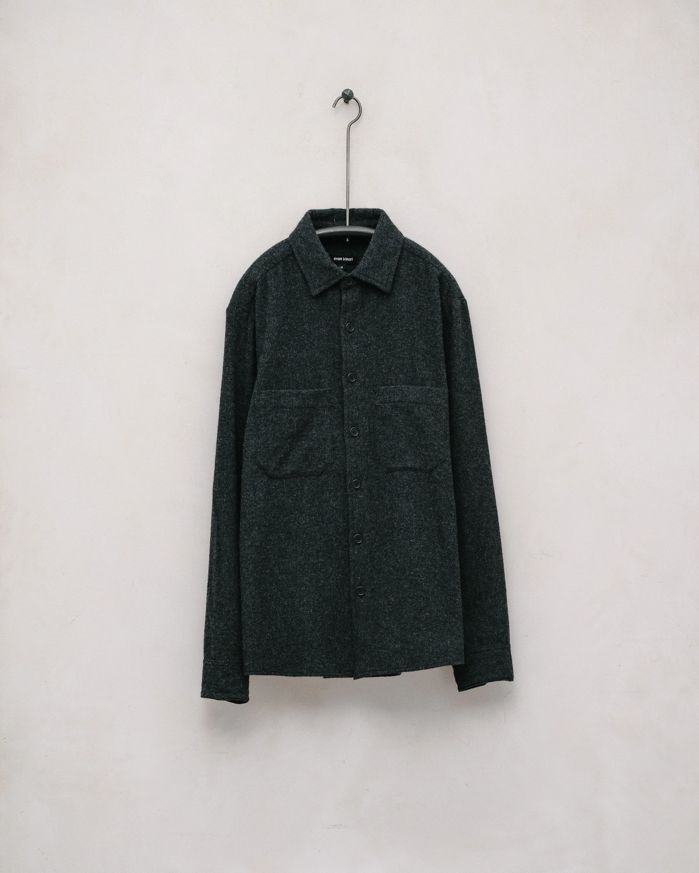 Two Pocket Shirt - Brushed Cashmere/Wool, Charcoal sold by Evan Kinori Mens