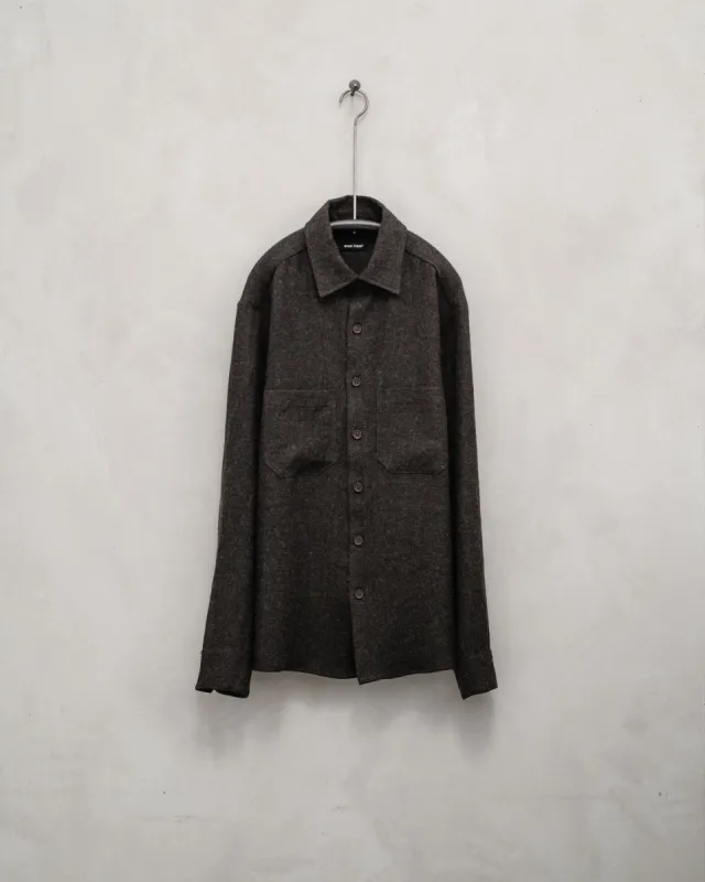 Two Pocket Shirt - Brushed Linen/Wool Twill, Dark Brown sold by Evan Kinori Mens