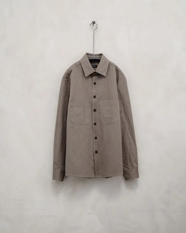 Two Pocket Shirt - Natural Dyed Cotton/Washi Twill, Dark Beige sold by Evan Kinori Mens