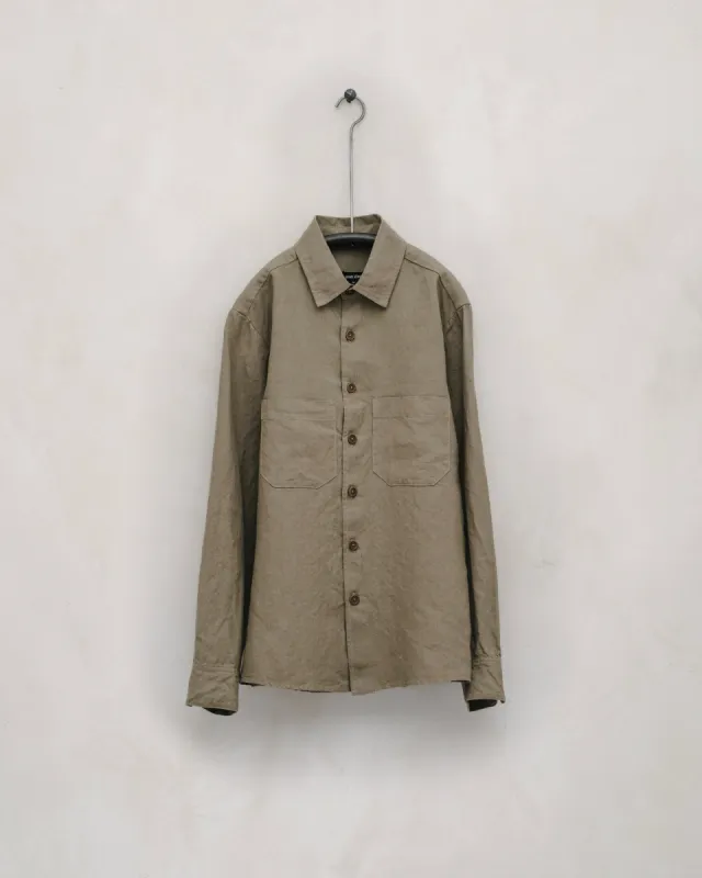 Two Pocket Shirt - Tumbled Linen, Dark Beige sold by Evan Kinori Mens