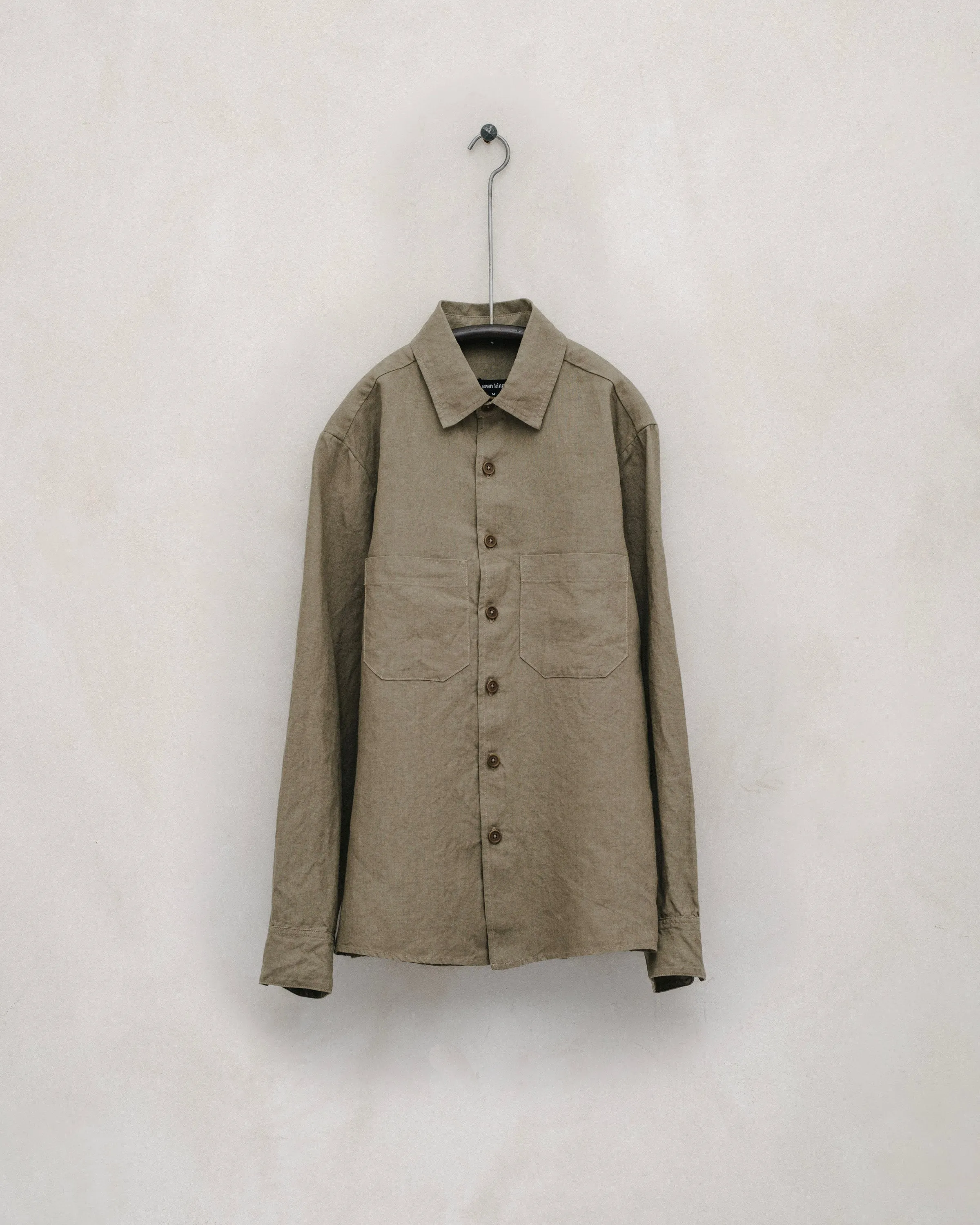 Two Pocket Shirt - Tumbled Linen, Dark Beige sold by Evan Kinori Mens