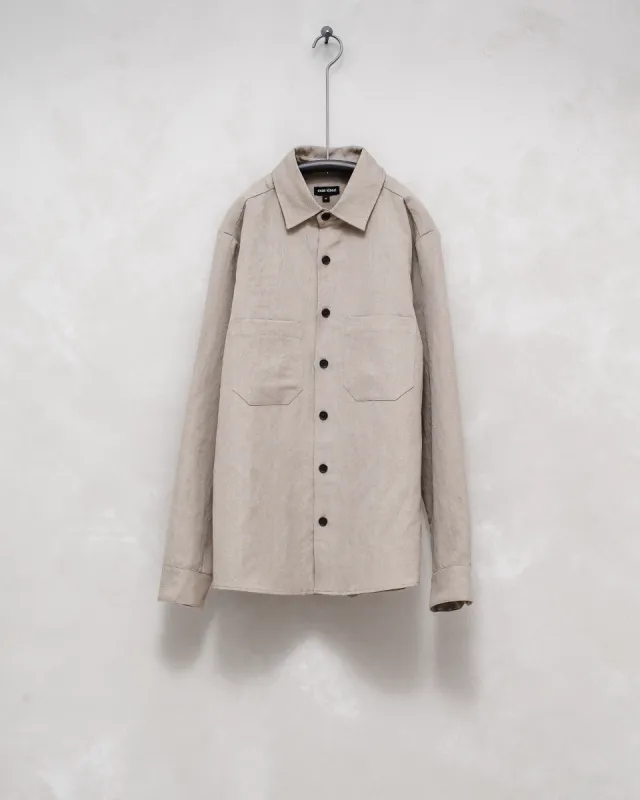 Two Pocket Shirt - Wool/Linen Twill, Beige sold by Evan Kinori Mens