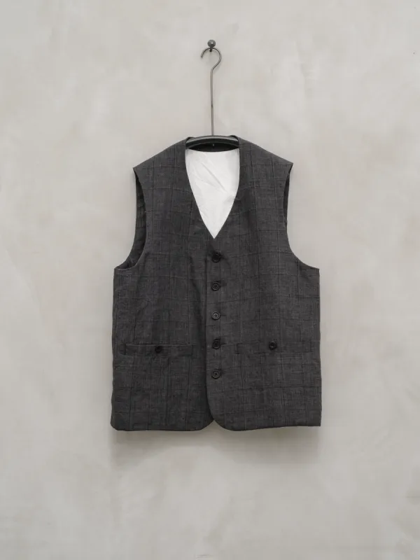 Welt Pocket Vest - Linen Windowpane sold by Evan Kinori Mens