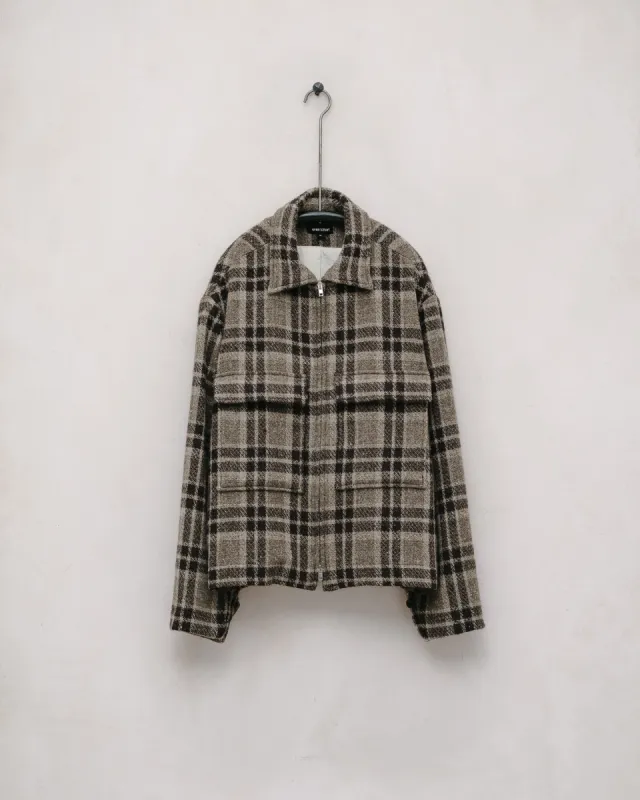 Zip Jacket - Yarn Dyed Wool Check, Beige/Brown sold by Evan Kinori Mens