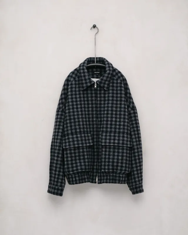 Zip Jacket Two - Brushed Wool/Cashmere Check, Navy/Grey sold by Evan Kinori Mens
