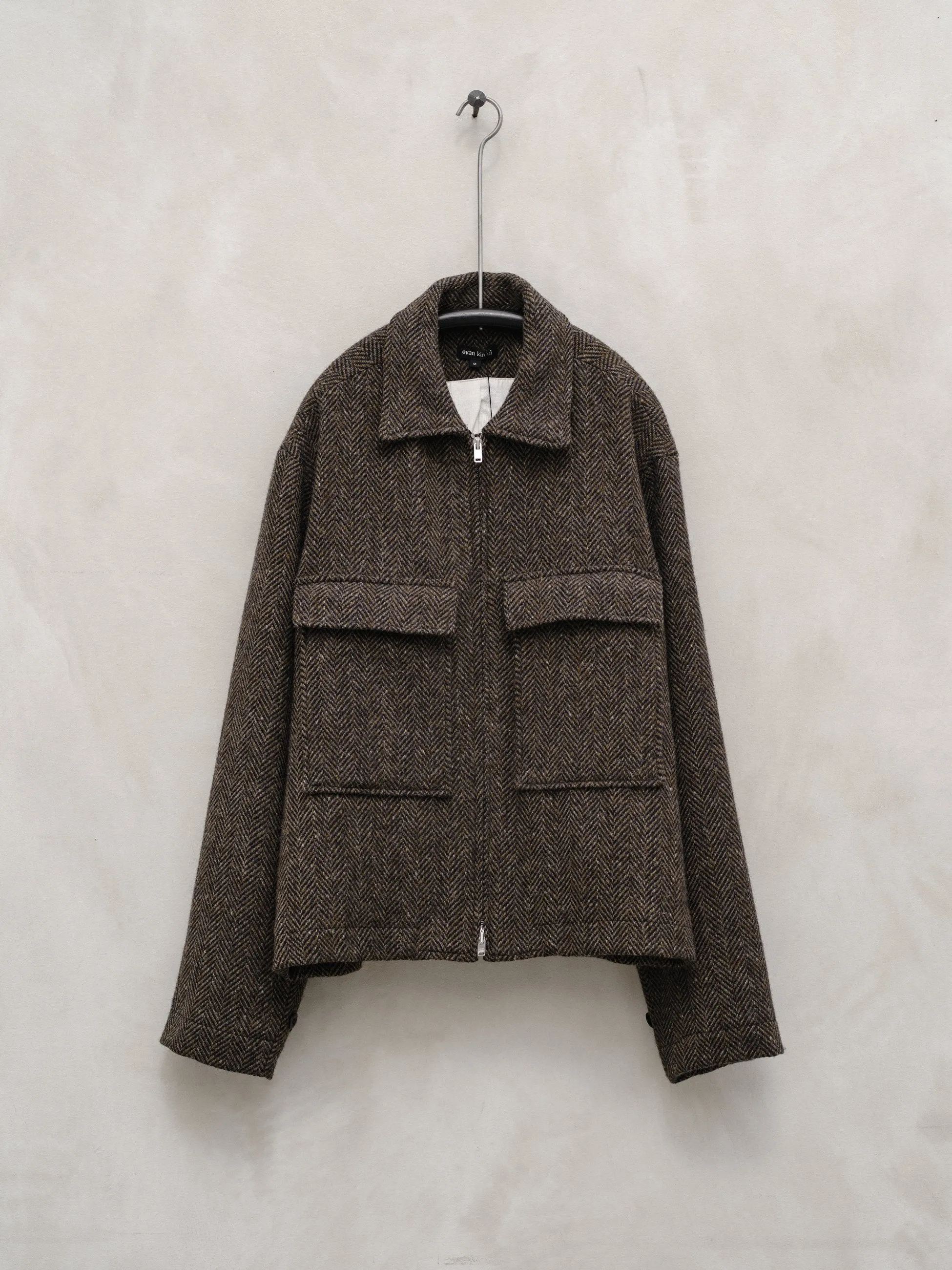 Zip Jacket - Wool Herringbone sold by Evan Kinori Mens