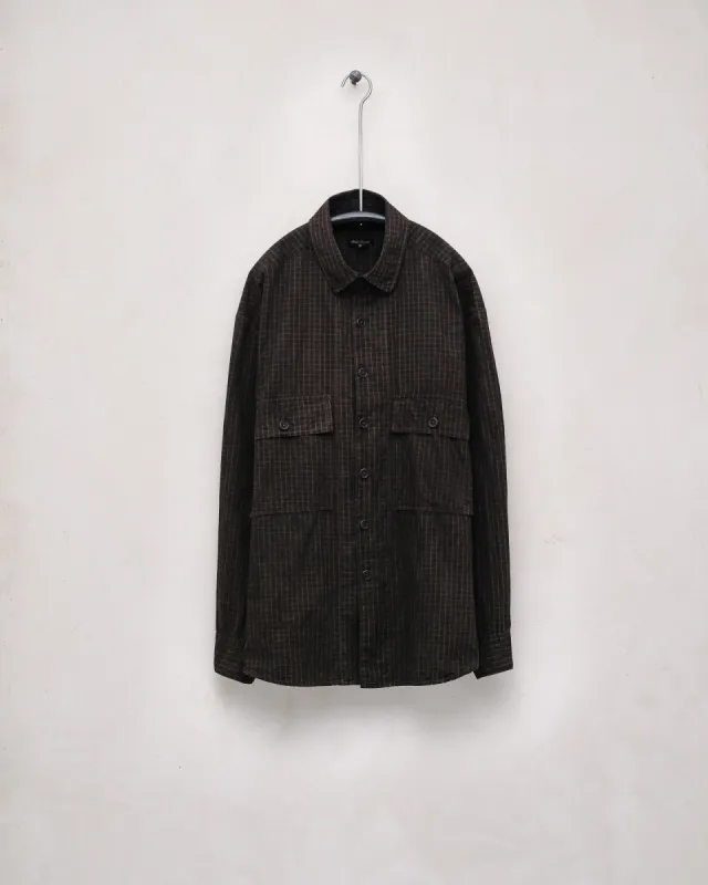 Big Shirt - Cotton Grid Cloth, Charcoal (Mud Dye) sold by Evan Kinori Mens