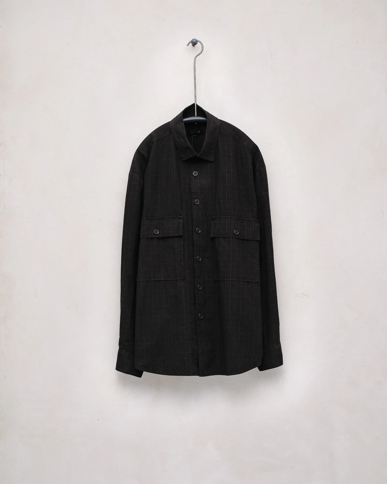 Big Shirt - Dark Cotton Gridcloth, Navy/Grey (Mud Dye) sold by Evan Kinori Mens