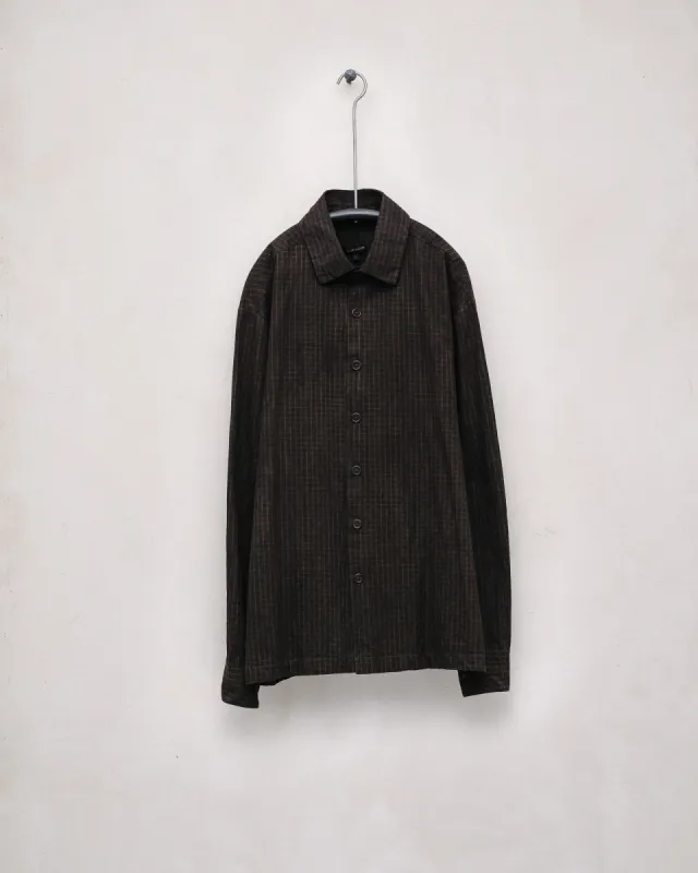 Flat Hem Shirt - Cotton Grid Cloth, Charcoal (Mud Dye) sold by Evan Kinori Mens