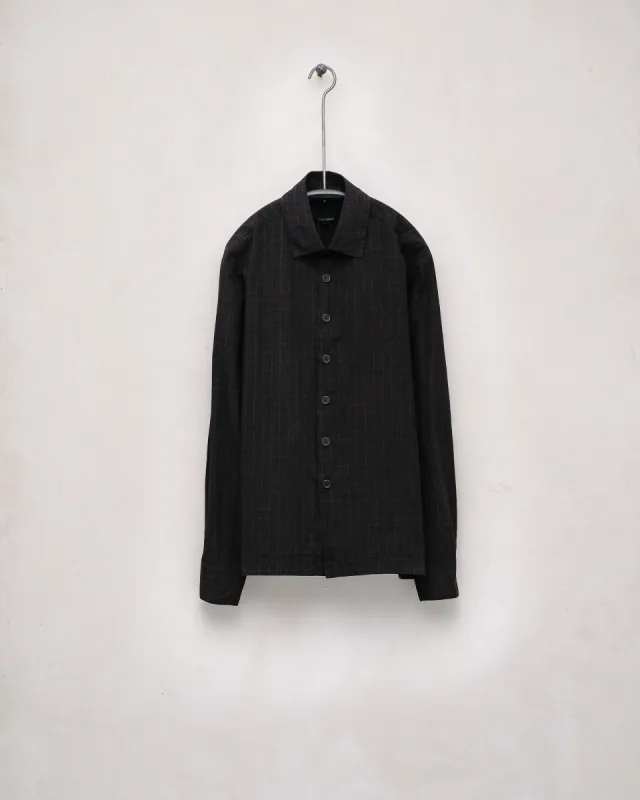Flat Hem Shirt - Dark Cotton Gridcloth, Navy/Grey (Mud Dye) sold by Evan Kinori Mens