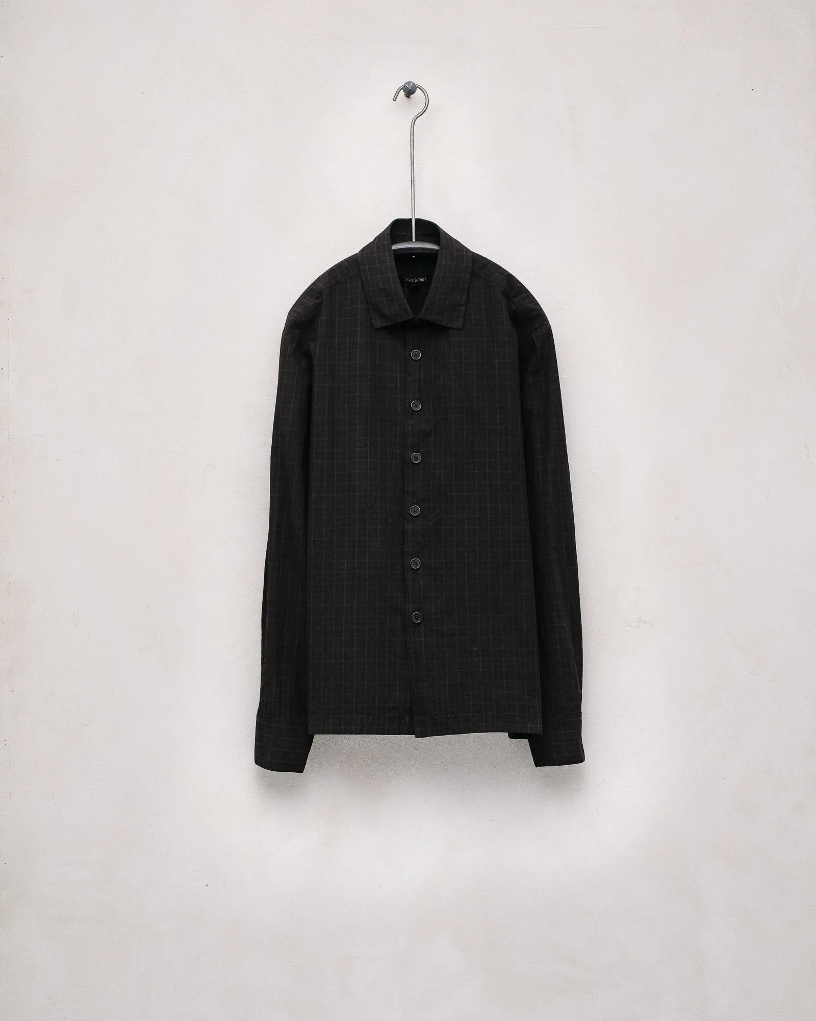 Flat Hem Shirt - Dark Cotton Gridcloth, Navy/Grey (Mud Dye) sold by Evan Kinori Mens