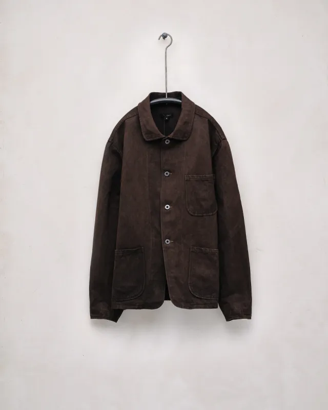 Three Pocket Jacket - Washi/Cotton Twill, Natural Dye Brown (Mud Dye) sold by Evan Kinori Mens