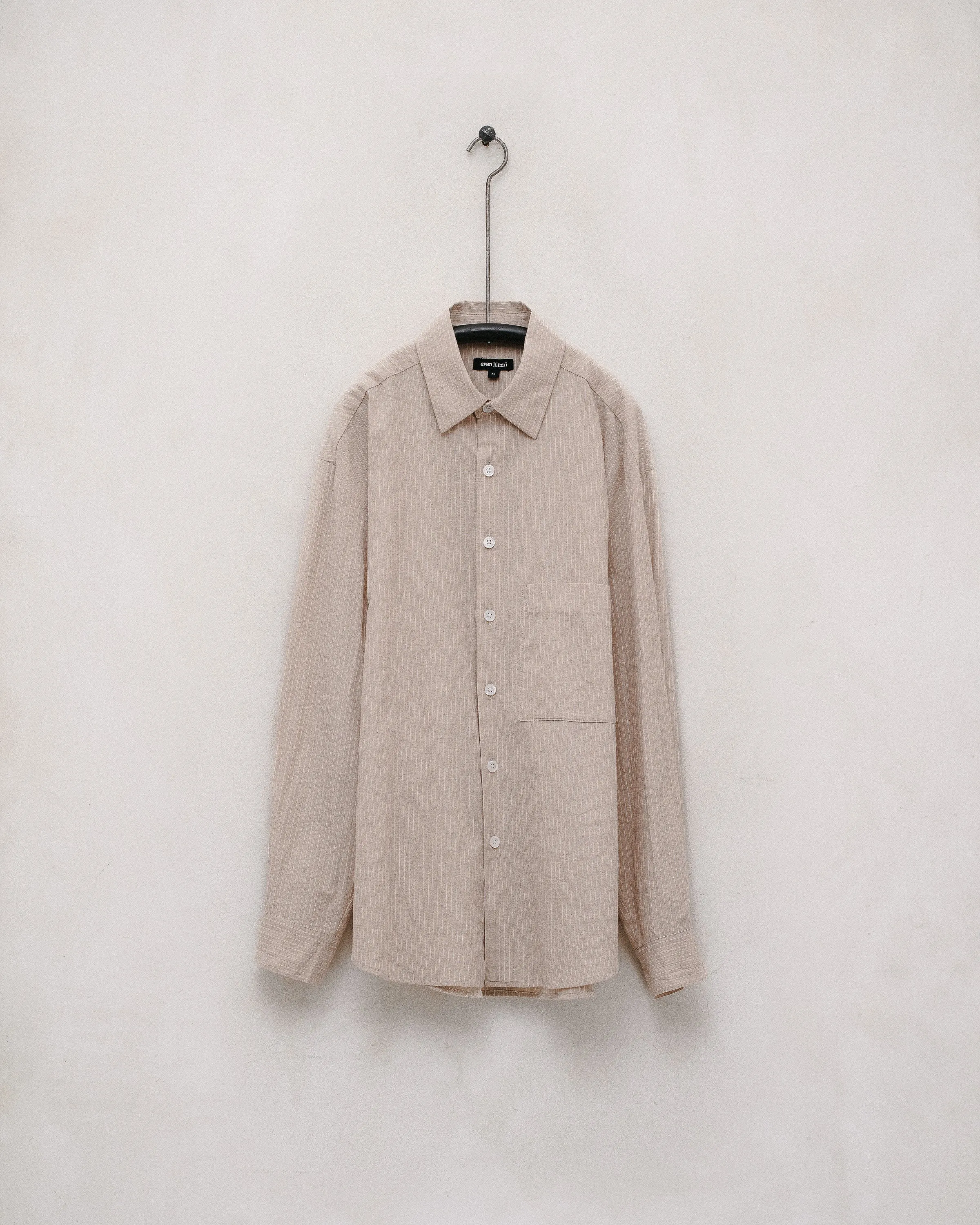 Big Shirt Two - Lightweight Cotton/Linen Stripe, Beige/Natural sold by Evan Kinori Mens
