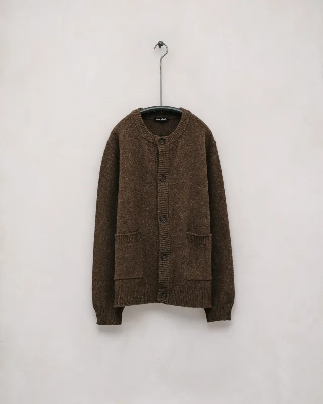 Crewneck Cardigan - Undyed Wool, Dark Brown (Undyed) sold by Evan Kinori Mens
