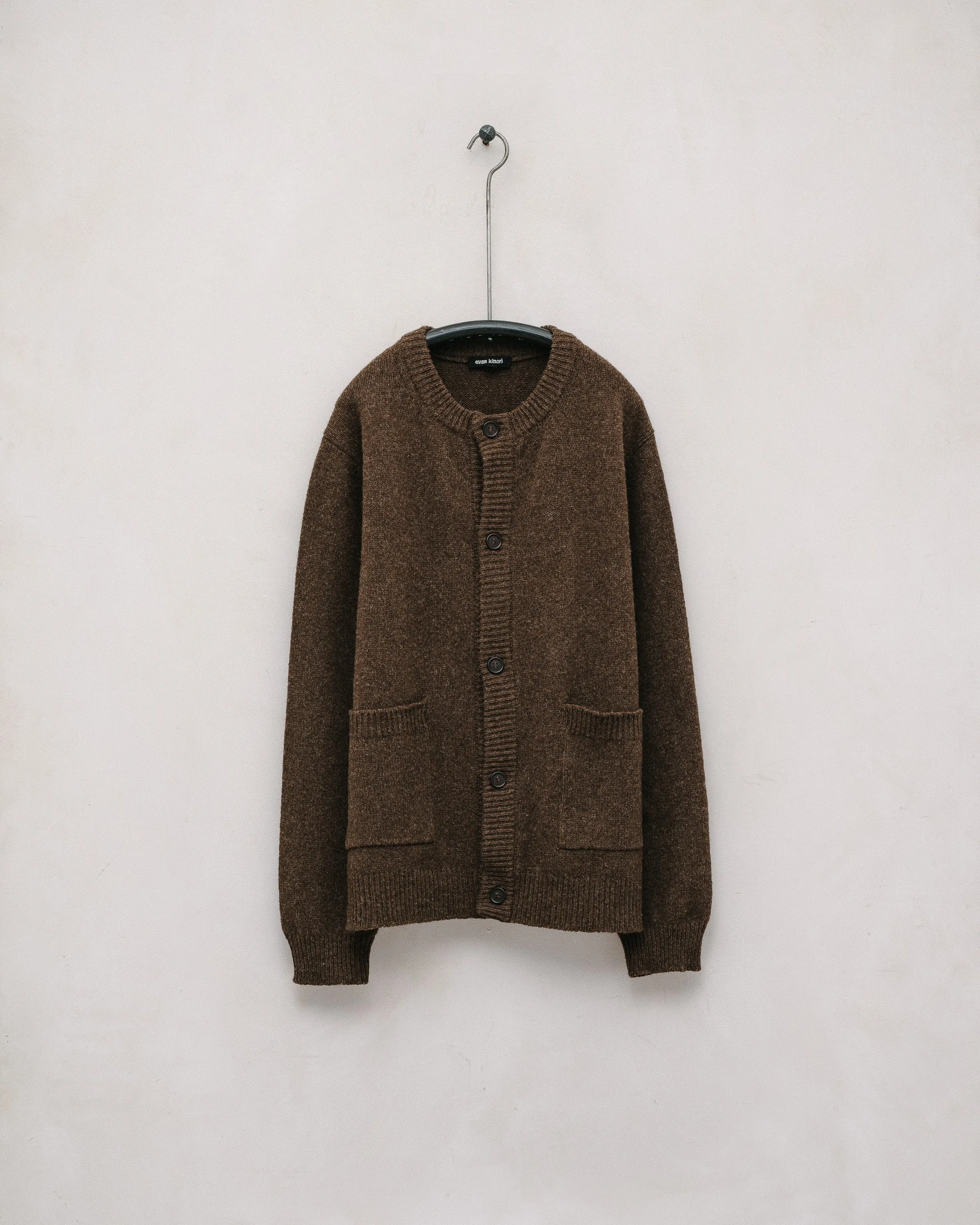 Crewneck Cardigan - Undyed Wool, Dark Brown (Undyed) sold by Evan Kinori Mens