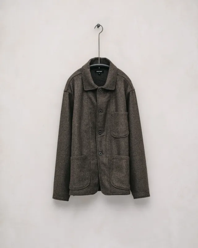 Three Pocket Jacket - Brushed Cashmere/Wool Twill, Olive/Black sold by Evan Kinori Mens