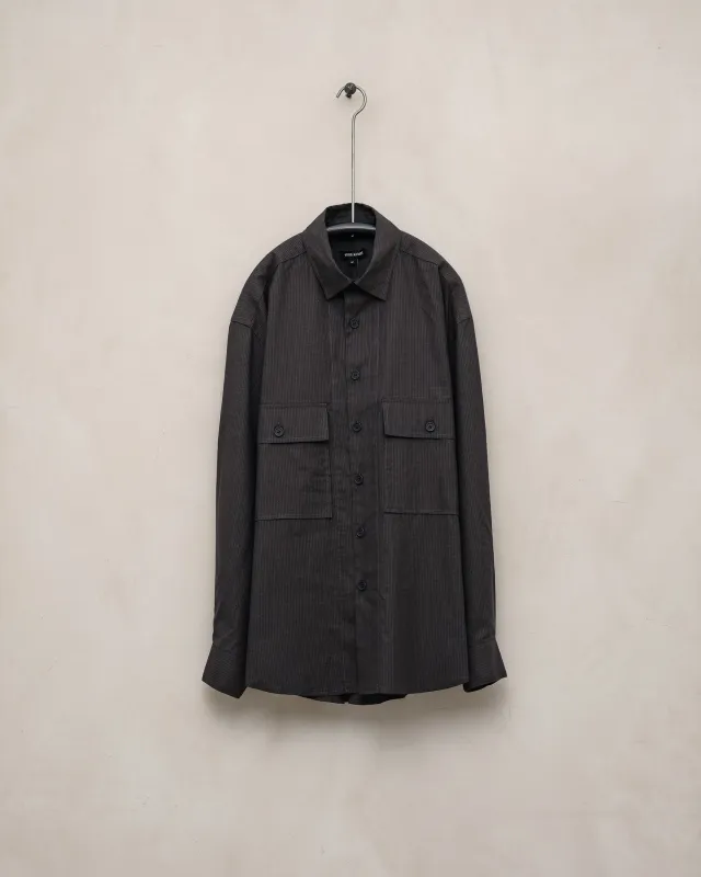 Big Shirt - Cotton/Linen/Silk Stripe, Brown/Charcoal sold by Evan Kinori Mens