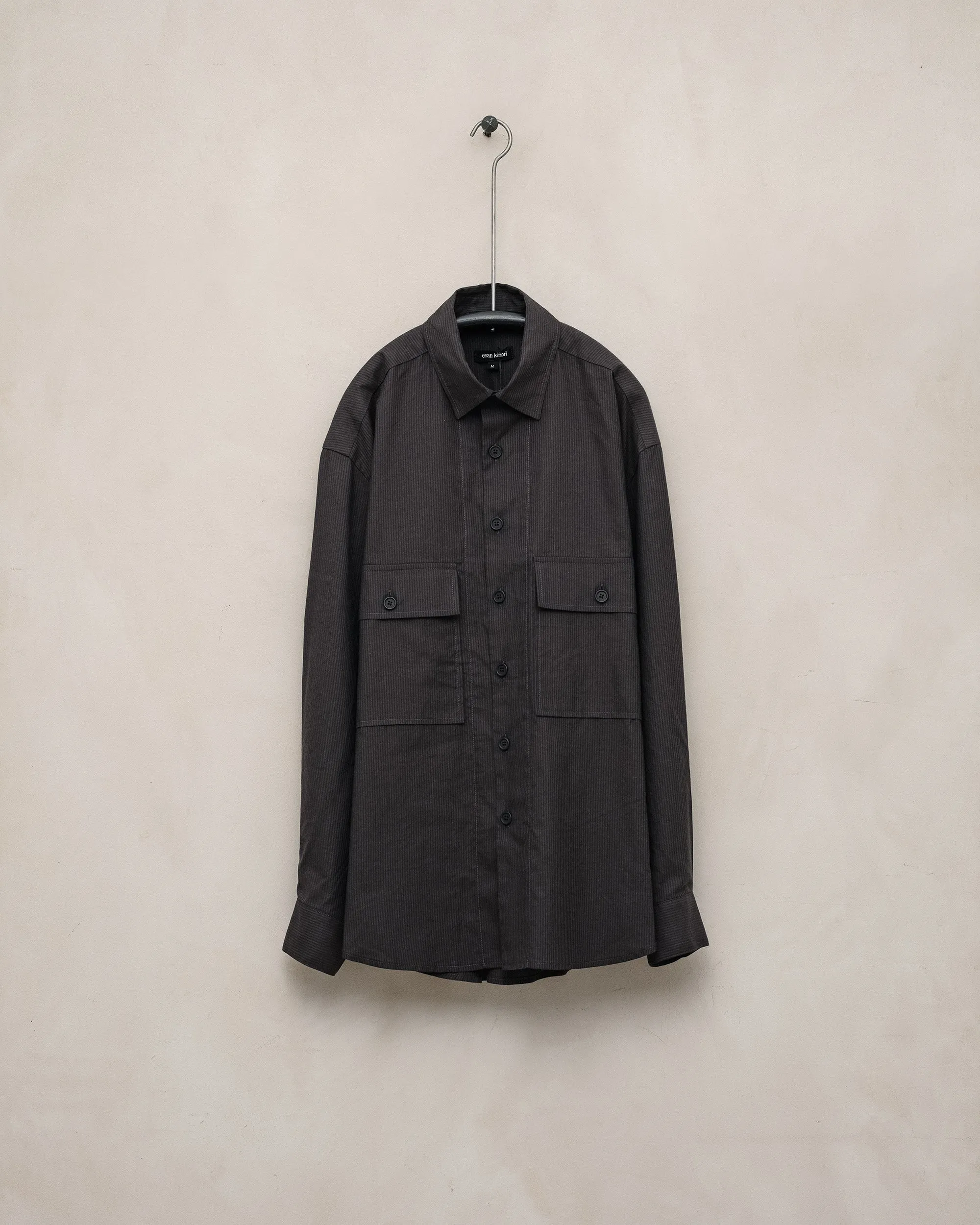 Big Shirt - Cotton/Linen/Silk Stripe, Brown/Charcoal sold by Evan Kinori
