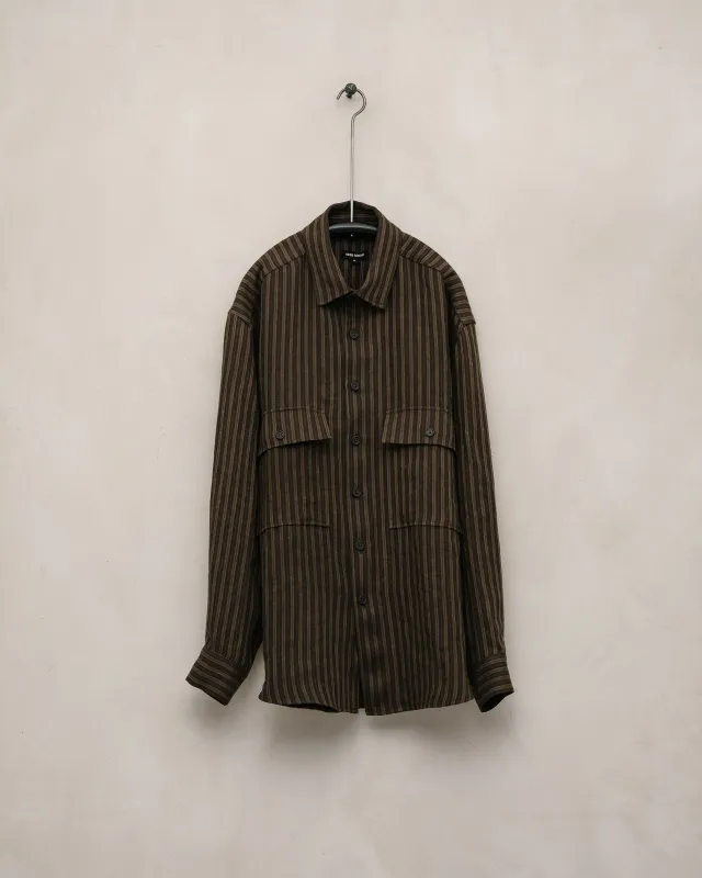 Big Shirt - Overdyed Linen Stripe, Brown sold by Evan Kinori Mens