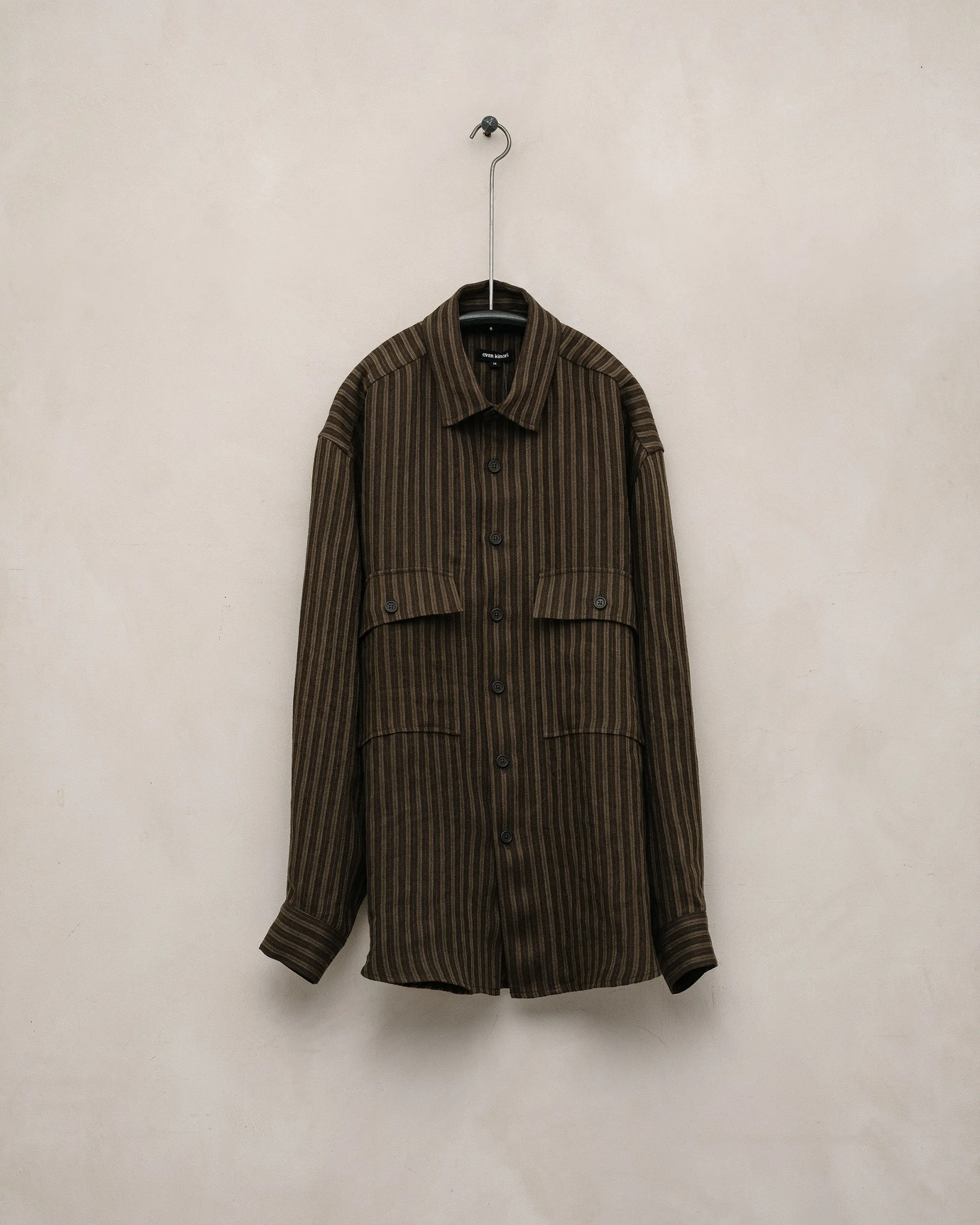 Big Shirt - Overdyed Linen Stripe, Brown sold by Evan Kinori