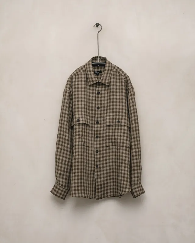 Big Shirt - Yarn Dyed Linen Check, Beige/Brown sold by Evan Kinori Mens