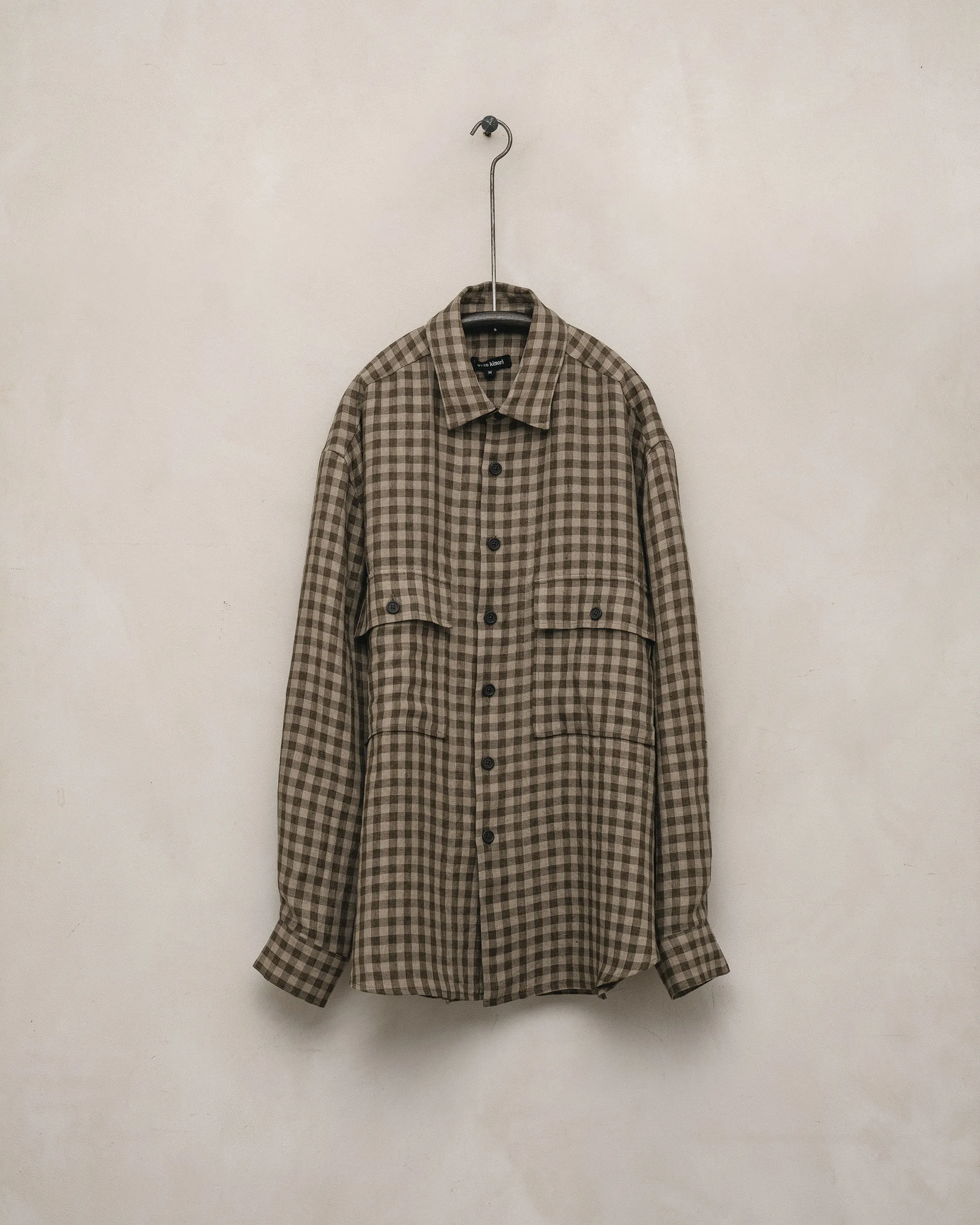 Big Shirt - Yarn Dyed Linen Check, Beige/Brown sold by Evan Kinori Mens