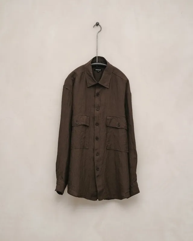 Big Shirt - Yarn Dyed Linen Puppytooth, Brown sold by Evan Kinori