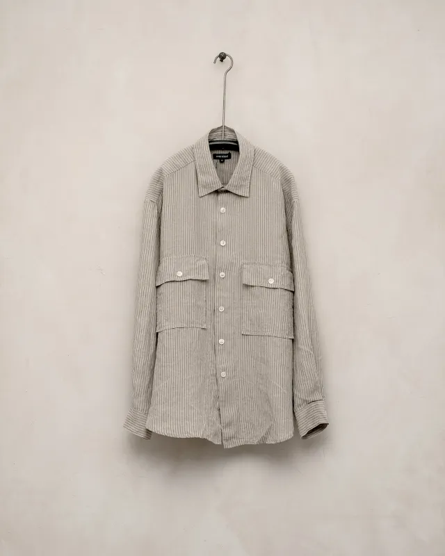 Big Shirt - Yarn Dyed Linen/Cotton Stripe, Natural/Brown sold by Evan Kinori Mens