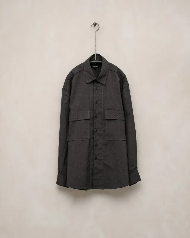 Big Shirt - Yarn Dyed Tropical Worsted Wool, Charcoal/Brown sold by Evan Kinori Mens