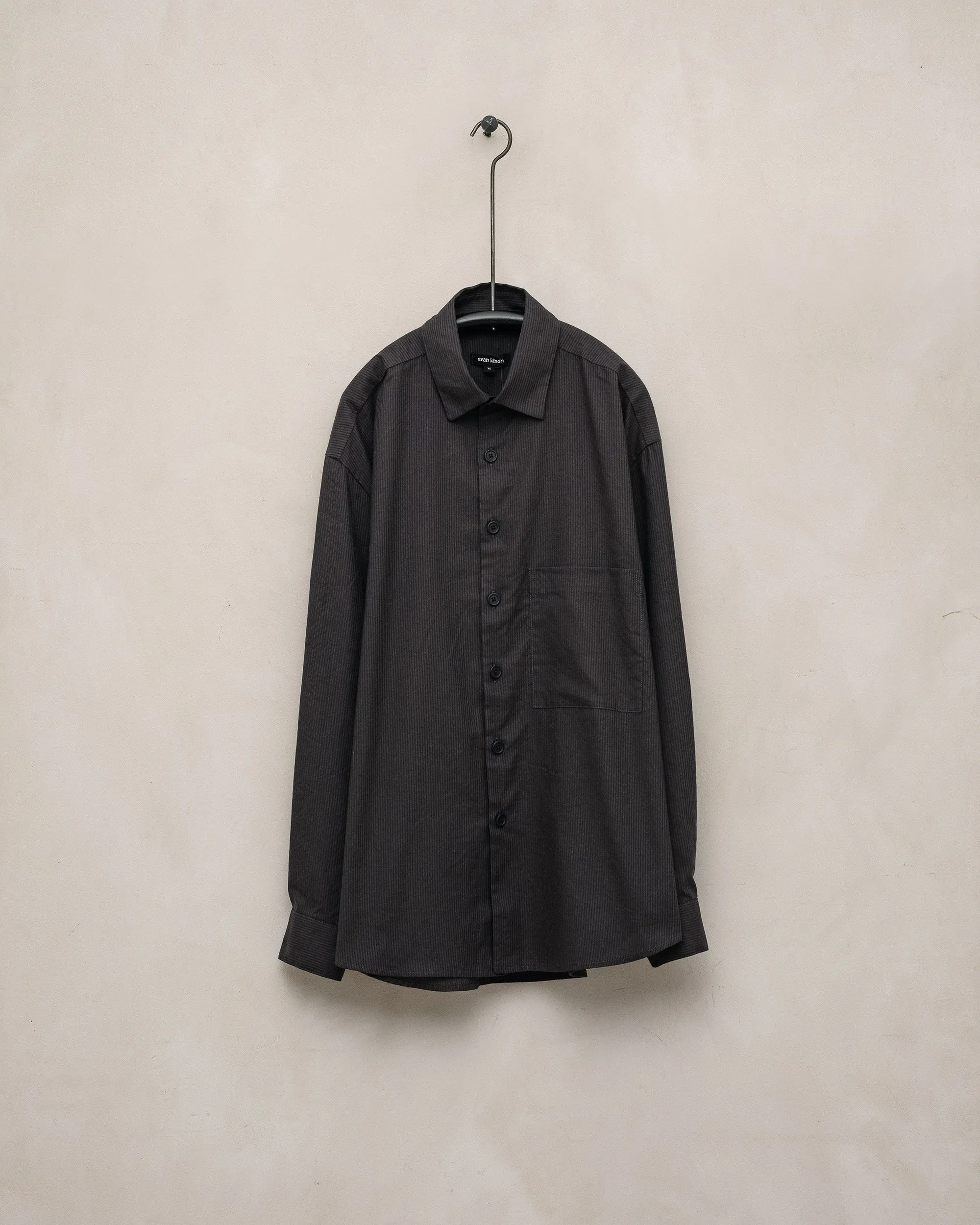 Big Shirt Two - Cotton/Linen/Silk Stripe, Brown/Charcoal sold by Evan Kinori Mens