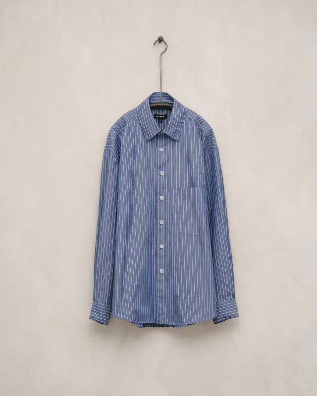 Big Shirt Two - Organic Cotton Stripe, Blue/White sold by Evan Kinori Mens