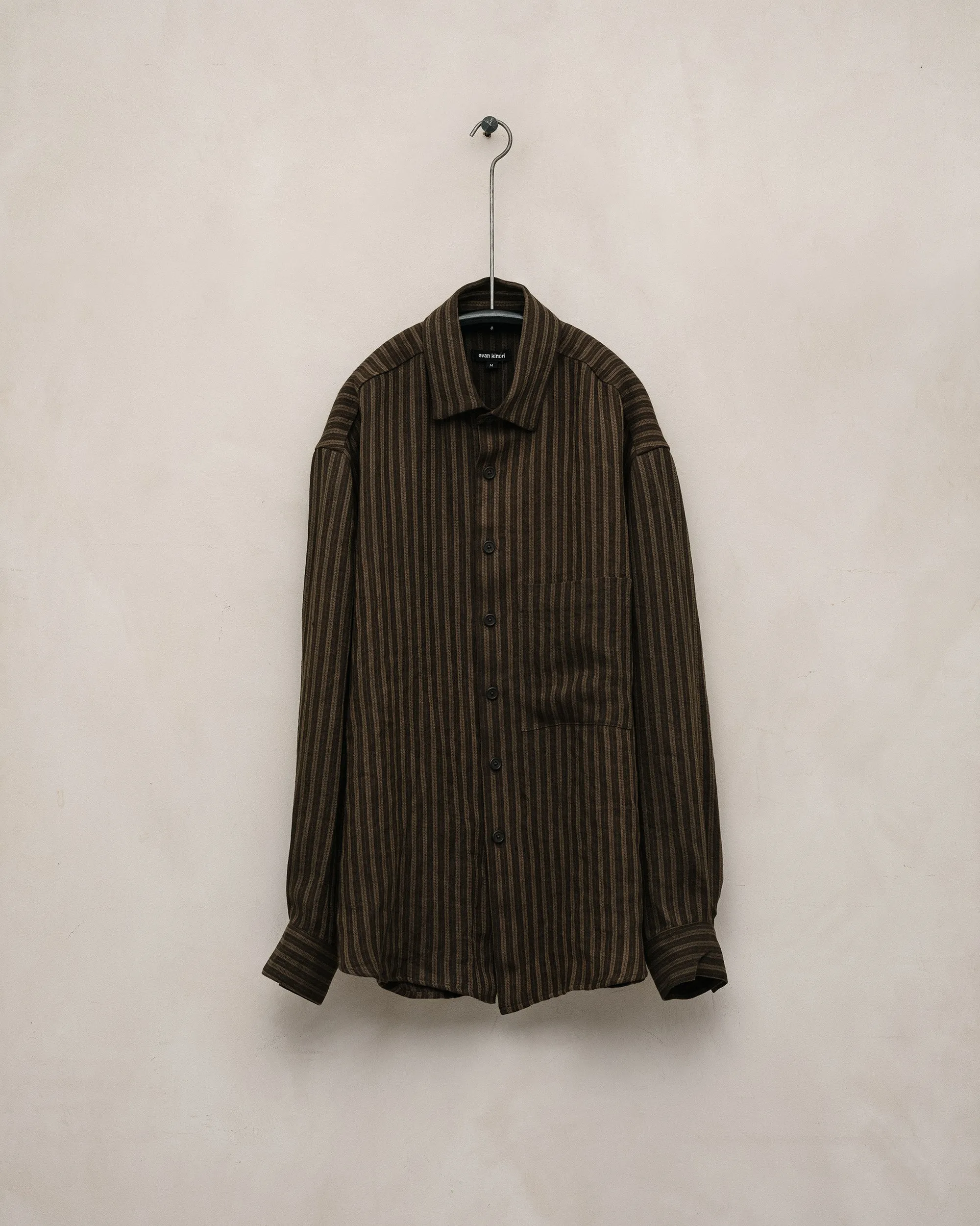Big Shirt Two - Overdyed Linen Stripe, Brown sold by Evan Kinori Mens