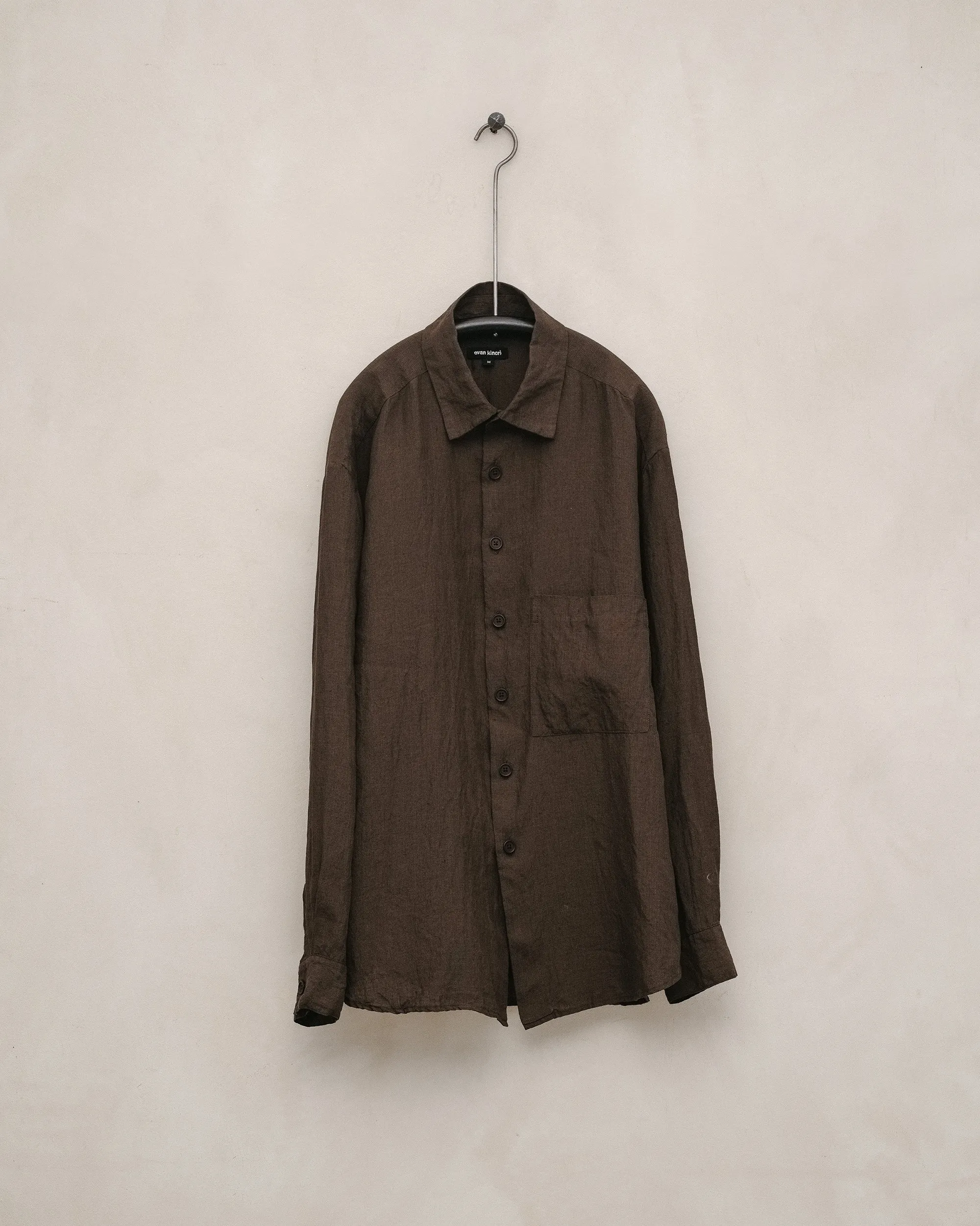Big Shirt Two - Yarn Dyed Linen Puppytooth, Brown sold by Evan Kinori Mens