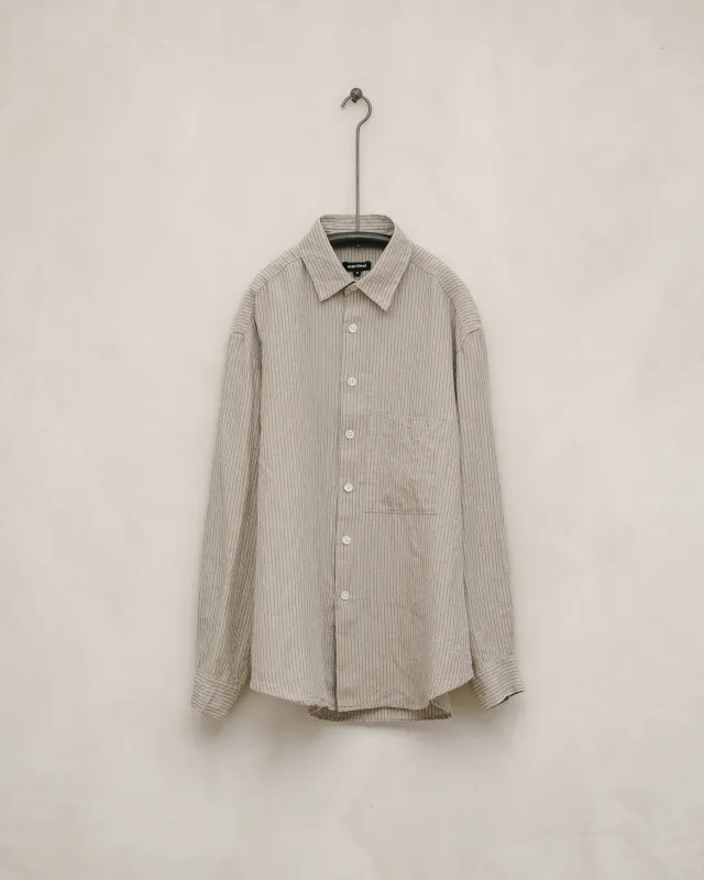 Big Shirt Two - Yarn Dyed Linen/Cotton Stripe, Natural/Brown sold by Evan Kinori Mens