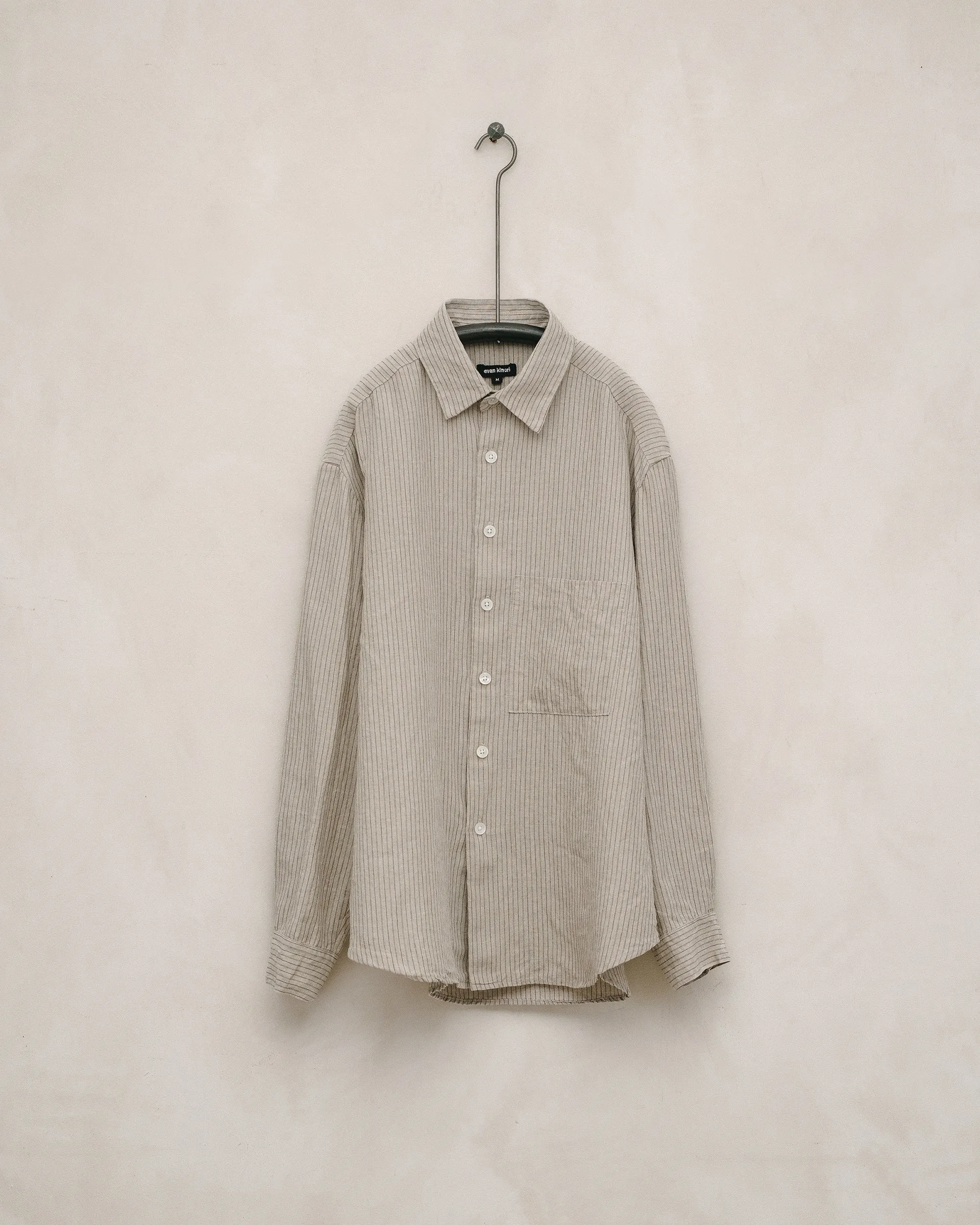 Big Shirt Two - Yarn Dyed Linen/Cotton Stripe, Natural/Brown sold by Evan Kinori Mens
