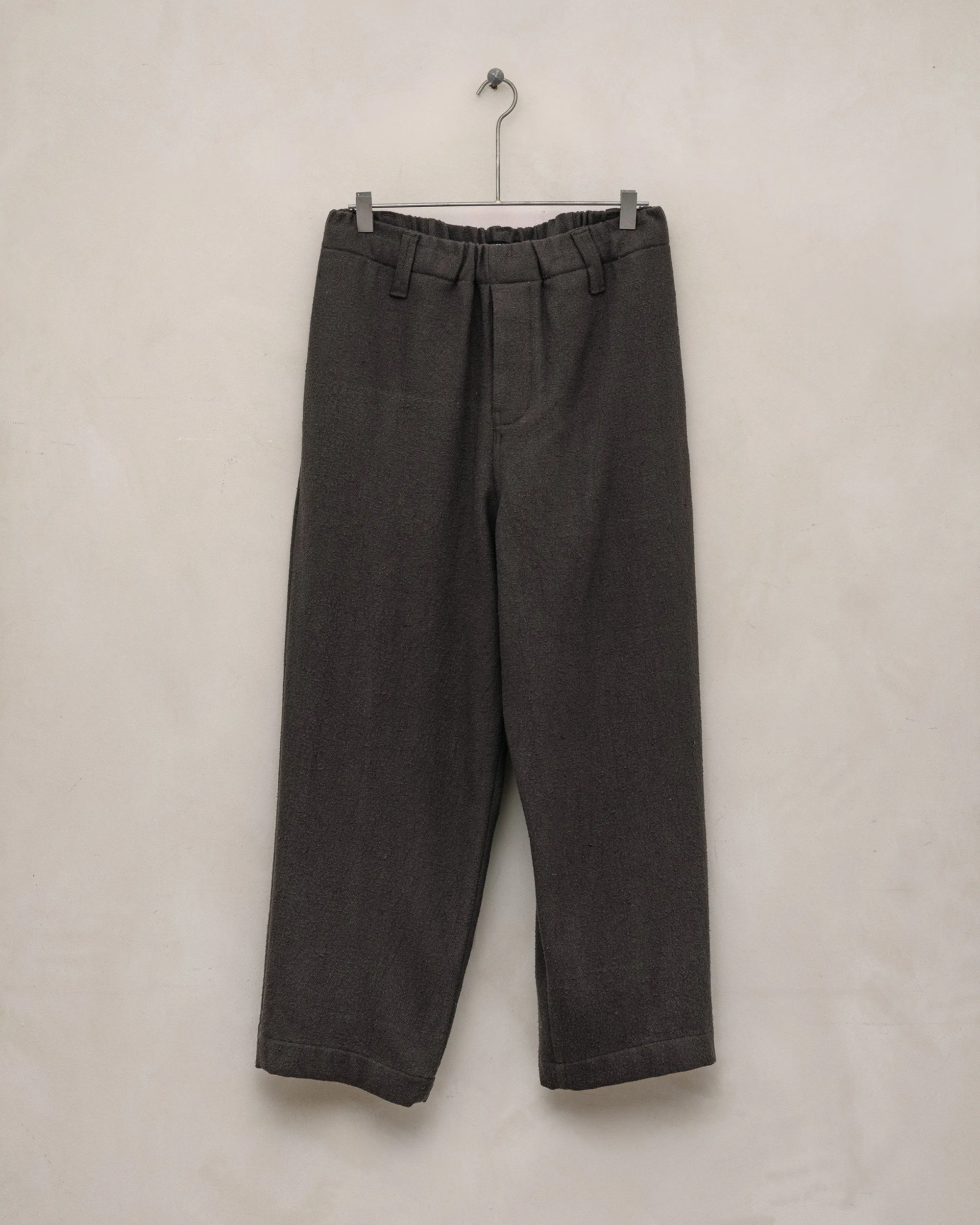 Elastic Pant - Raw Silk Noil, Charcoal sold by Evan Kinori Mens